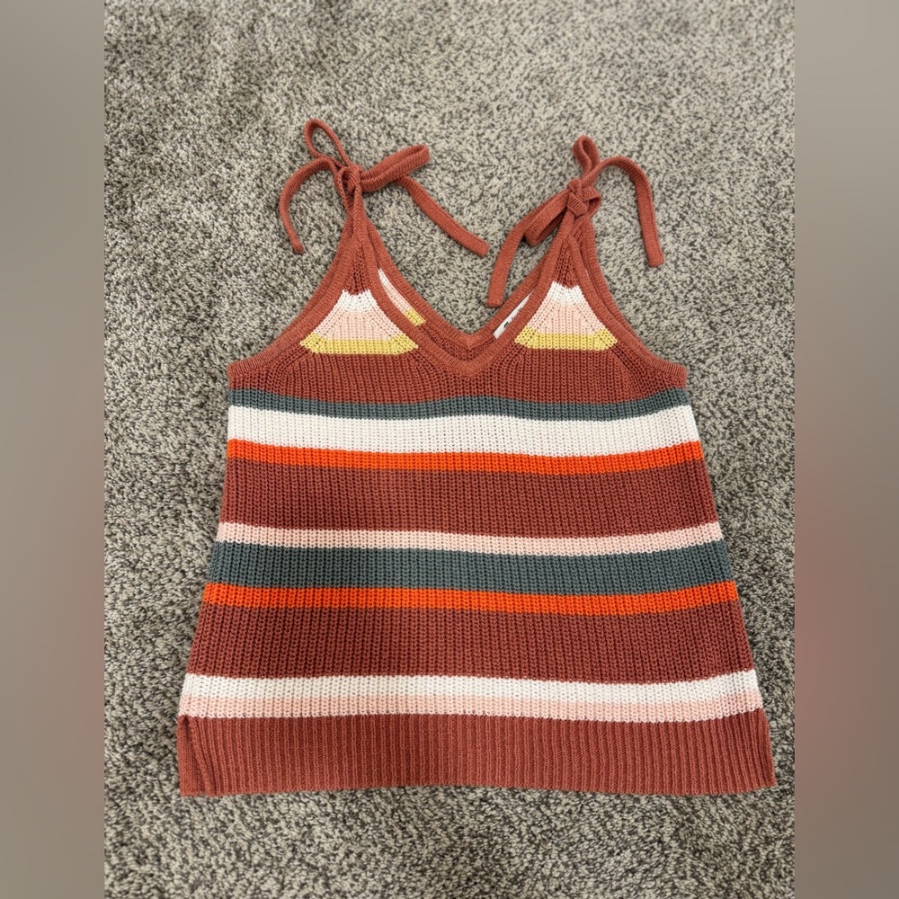 Madewell Tank Top Grandfield Tie-Strap Crochet Rainbow Stripe Sz Small